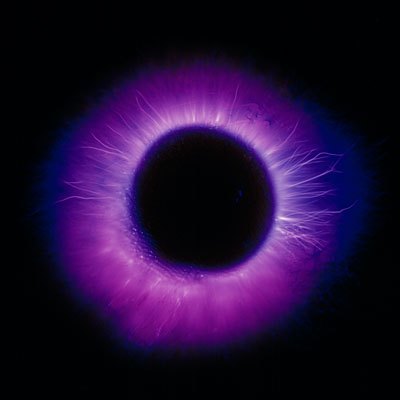 Kirlianfoto der Aura von Bettina Maria Haller in Blau und Violett